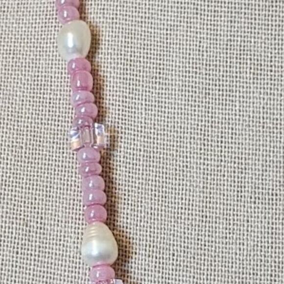 Pink Quartz, Potato Pearls, and Glass Bead Tassel Necklace - Picture 6 of 13
